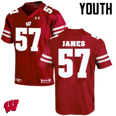 Youth Wisconsin Badgers NCAA #57 Alec James Red Authentic Under Armour Stitched College Football Jersey AB31P36OD
